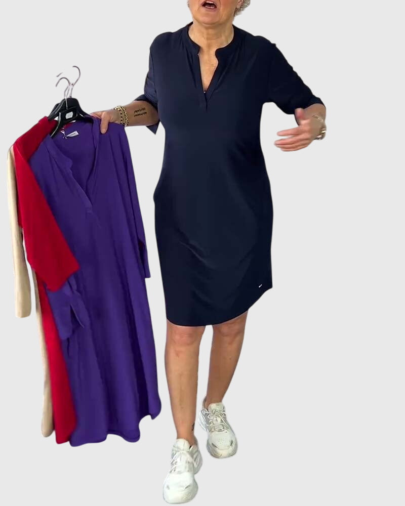 Clara | Solid V-Neck Dress