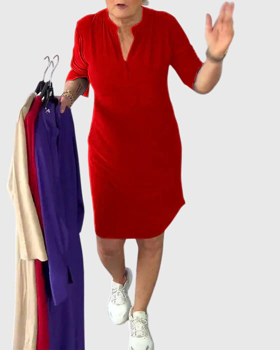 Clara | Solid V-Neck Dress